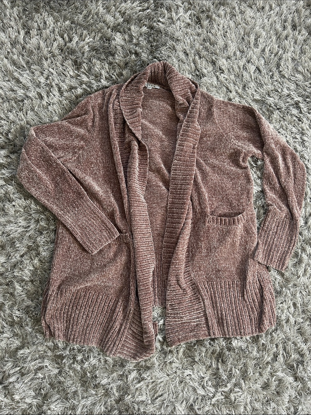 Orvis Open-Front Chenille Cardigan Sweater - Brown - Size L